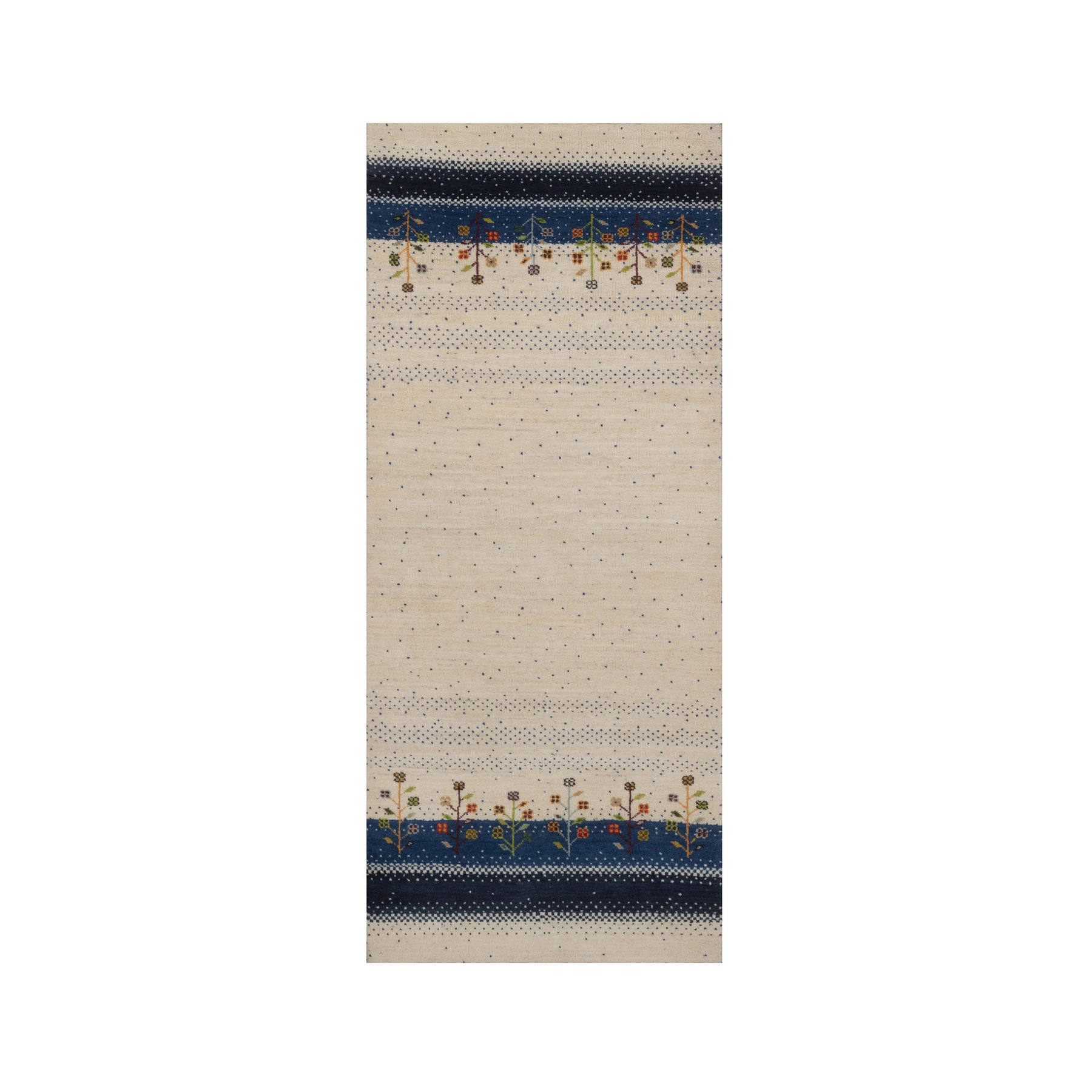 Parchment White, Tree Design, Modern, Lori Buft Gabbeh, Pure Wool, Hand Knotted, Thick and Plush, Soft Pile, Runner, Oriental Rug